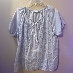 Women's Blue Embroidered Top